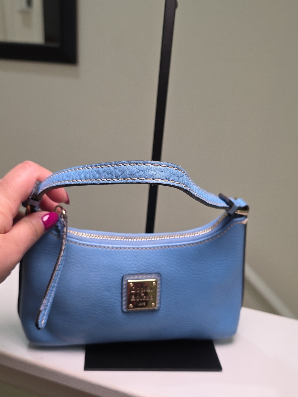 Dooney & Bourke Denim Pebbled Leather Hobo Mini Bag GUC - Picture 5 of 12
